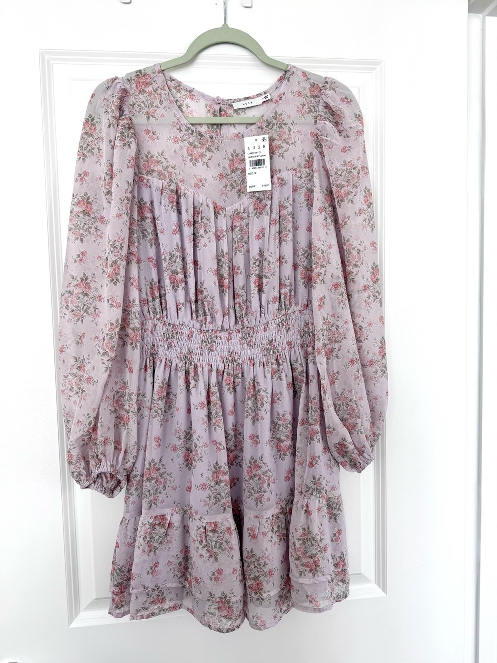 LUSH Floral Lavender Puff Sleeve Dress NWT Size M